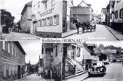 Hornauer Geschäfte auf einer Ansichtskarte von 1949