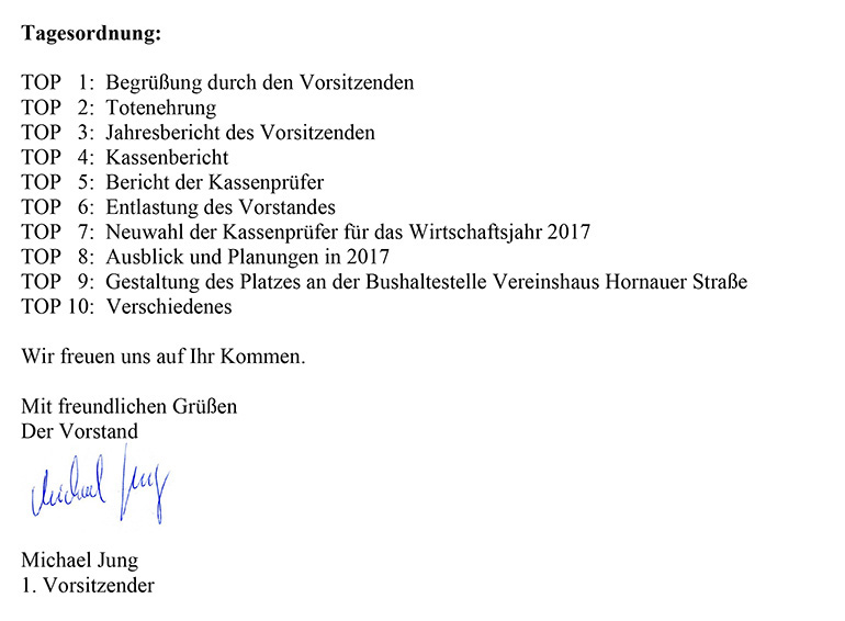 Einladung Jahreshauptversammlung 2017