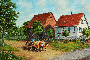 Gemälde von Alois Steyer: "Haus Hahn mit Fuhrwerk".